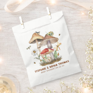 Sacolinha Cogumelo e Insetos Chá de fraldas Favor Bag Wood