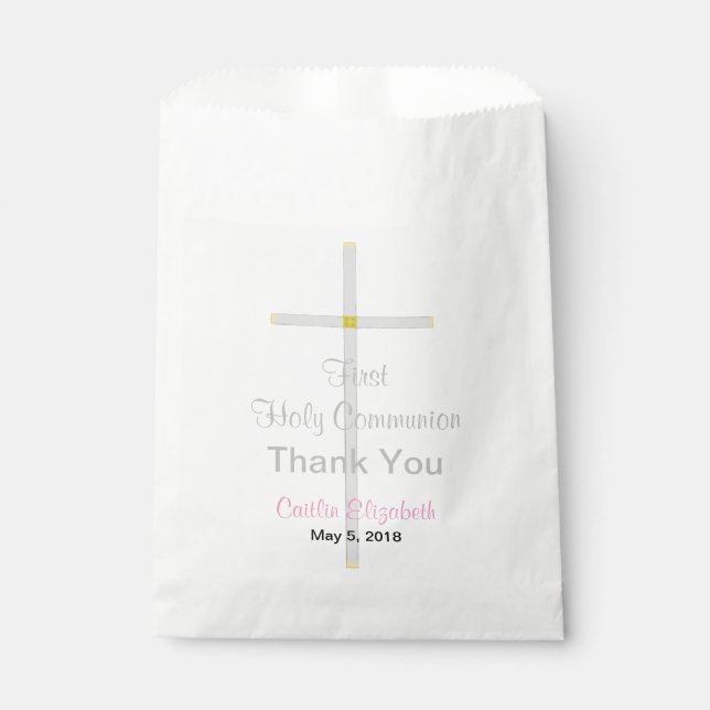 Sacolinha Communion Daughn Pink White Obrigado Por Bolsas (Frente)