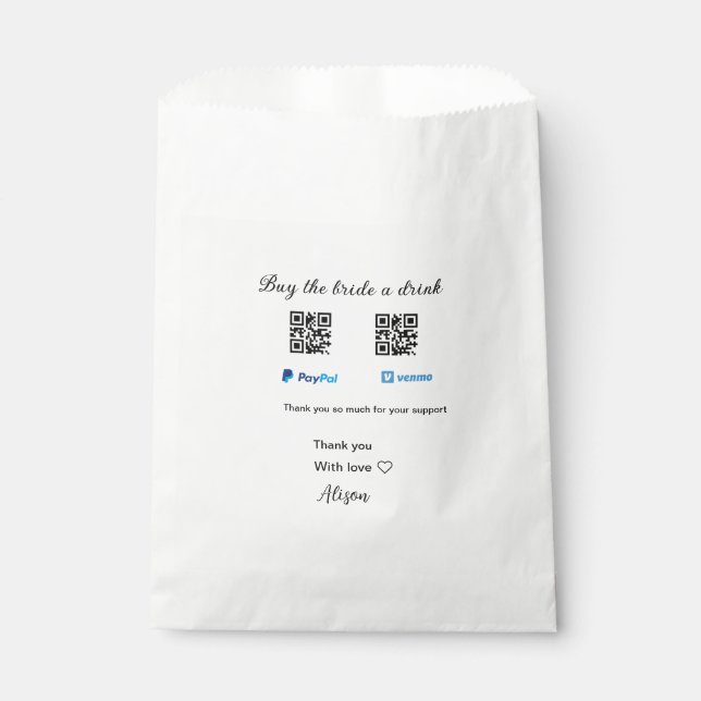 Sacolinha Compre uma bebida para a noiva doação QR Venmo Pay (Frente)