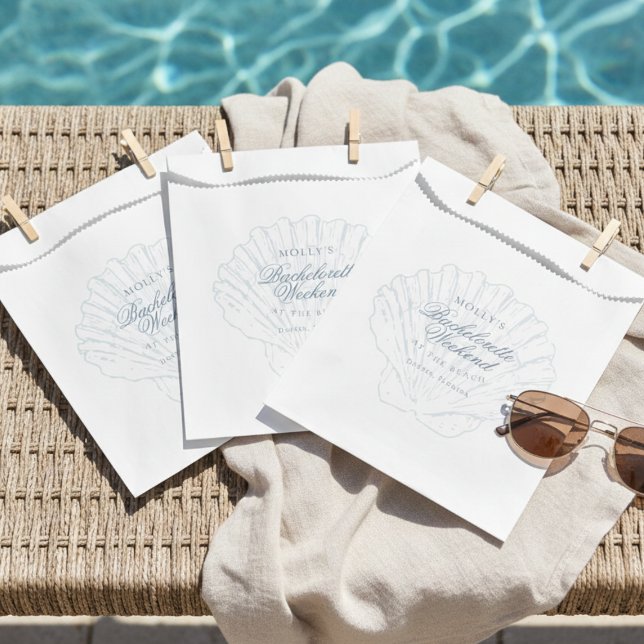 Sacolinha Conchas Azuis Costeiras de Solteira (Coastal Blue Seashell Bachelorette Favor Bag)