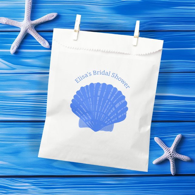 Sacolinha Conchas Azuis CUSTOM Festa de Noivado na Praia  (Blue Seashells CUSTOM Beach Bridal Shower Favor Bag
)
