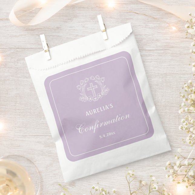 Sacolinha Confirmação Simples da Cruz Floral no Lilac (Cortado)