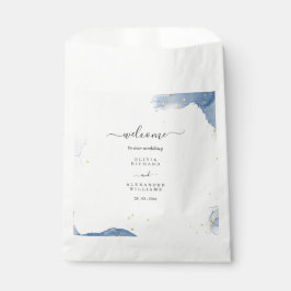 Sacolinha Convite de Casamento Elegante Azul e Dourado Minim