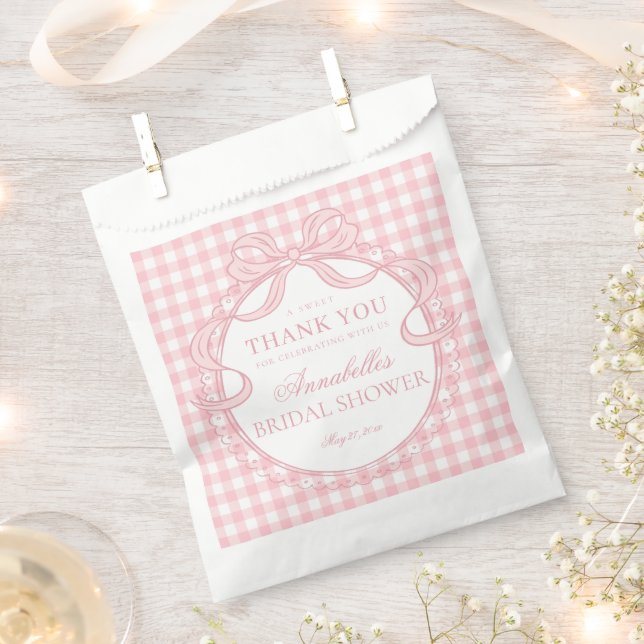 Sacolinha Coquete Gingham Rosa com Laço Sobremesa Chá de Noi (Cortado)