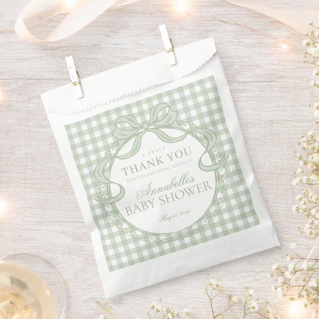 Sacolinha Coquete Gingham Verde Sobremesa de Chá de Bebê com (Cortado)