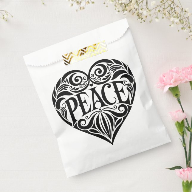 SACOLINHA CORAÇÃO DE PAZ PRETO E BRANCO (Selado)