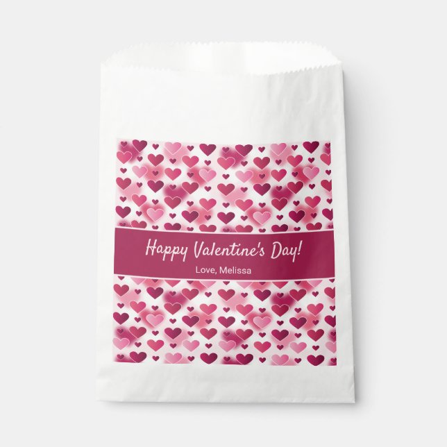 Sacolinha Corações Cor-de-Rosa Fofos Com Texto Personalizado (Frente)