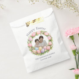 Sacolinha Coroa Floral e Foto da Família Páscoa Personalizad