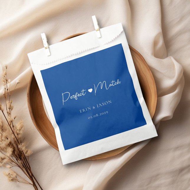 Sacolinha Correspondência Perfeita! Azul, Elegante, Simpel (Perfect Match! Elegant, Simpel, Heart, Wedding Favor Bag with your name and date.)