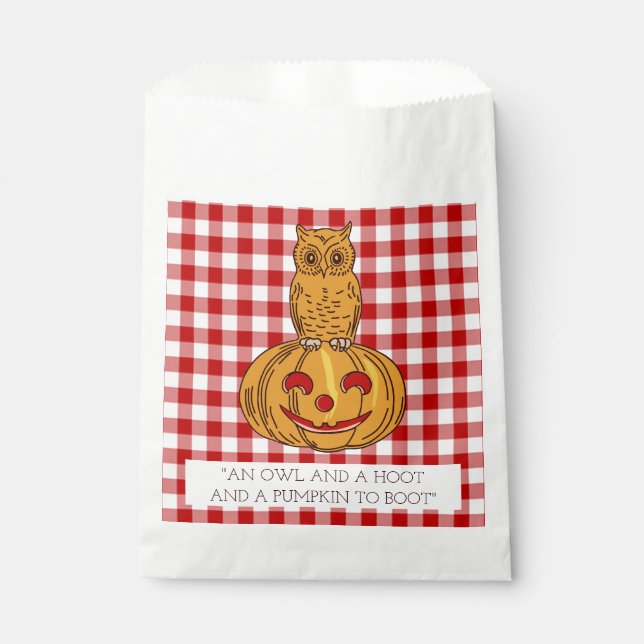 Sacolinha Coruja na Pumpkin Gingham Pattern Favor das Bolsas (Frente)