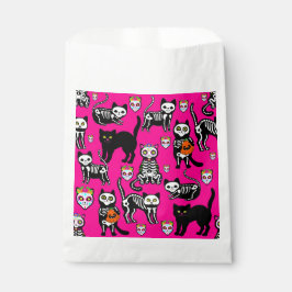 Sacolinha crânio de gato de halloween rosa