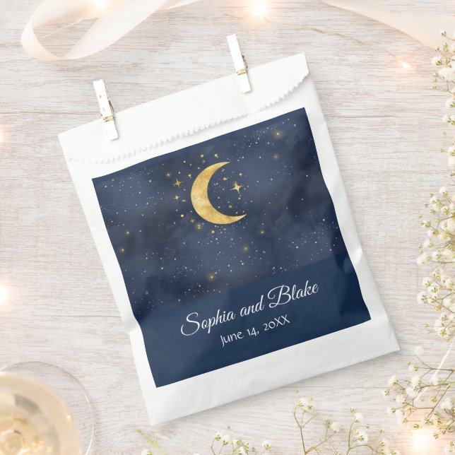 Sacolinha Crescent Moon Starry Night Weding Favor Bolsas (Cortado)