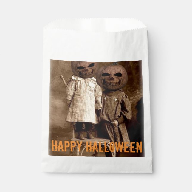 Sacolinha Crianças de Abóbora Assustadoras no Halloween  (Frente)