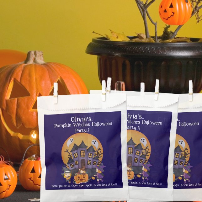 Sacolinha Crianças Pumpkin Bruxas Festa de Halloween (Pumpkin Witches Halloween Party Favor Bag)