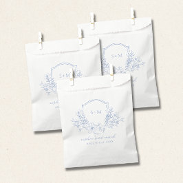 Sacolinha Crista Floral de Casamento Monograma Azul Poeira