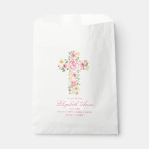 Sacolinha Cruz cor-de-rosa primeiro Communio da flor da