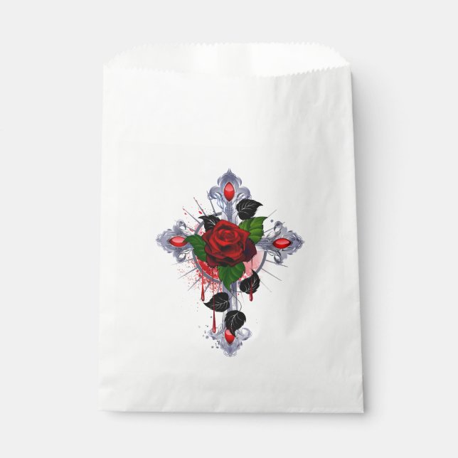 Sacolinha Cruz de Prata com Rosa vermelha (Frente)