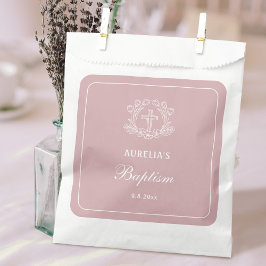 Sacolinha Cruz Floral Simples no Batismo Rosa