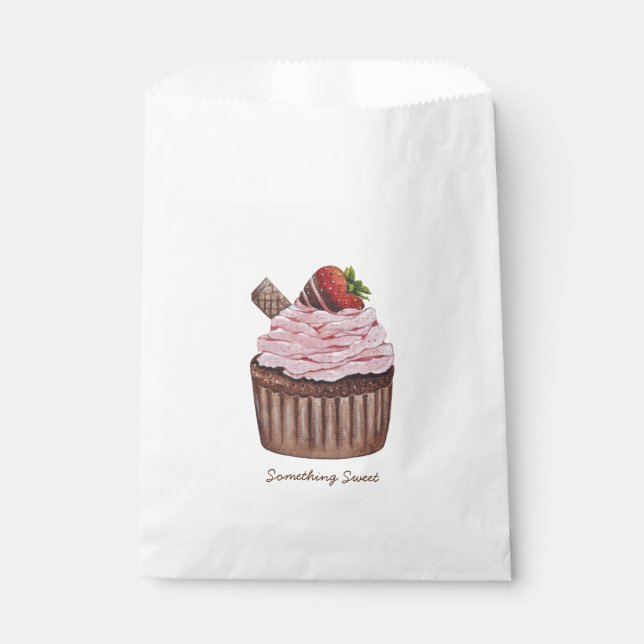 Sacolinha Cupcake De Morango Cujo Cama É Em Aquarela (Frente)