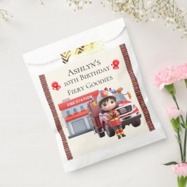 Sacolinha Custom Name & Age Cute 3D Firefighter Girl