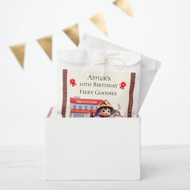 Sacolinha Custom Name & Occasion Cute 3D Boy Firefighter (Festa)