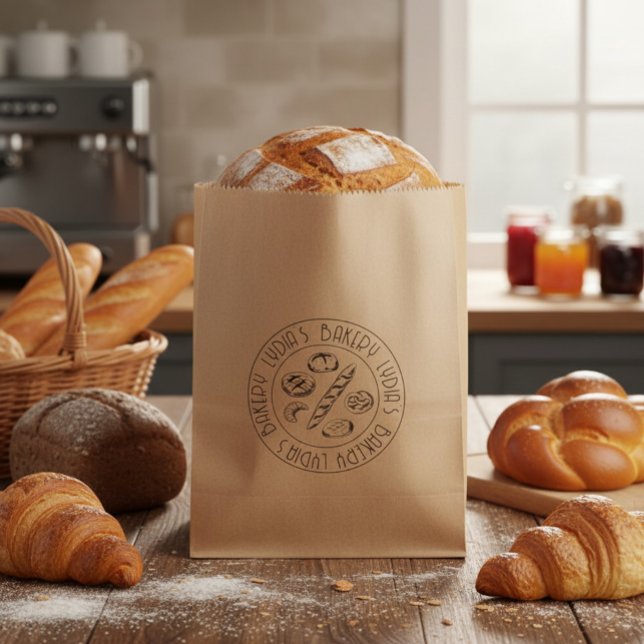 Sacolinha Custom Rustic Bakery Logo Kraft Paper Treat Bag (Criador carregado)