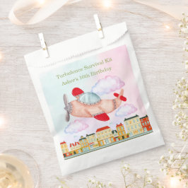 Sacolinha Custom Text Red Vintage Watercolor Airplane 