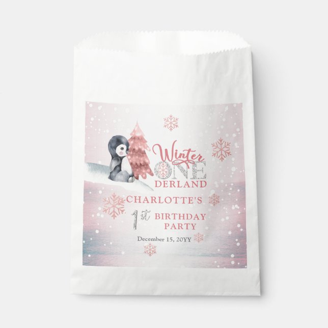 Sacolinha Cute Baby Penguin Winter ONE derland primeiro aniv (Frente)