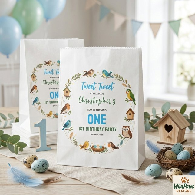 Sacolinha Cute Birds 1st Birthday Party – Fun Kids  (Cute Birds 1st Birthday Party – Fun Kids Favor Bag
)
