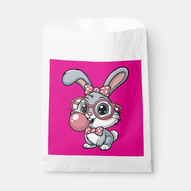 Sacolinha Cute Bunny with Glasses Blowing Bubble Gum (Frente)