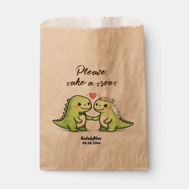 Sacolinha Cute Dinosaur Couple Wedding Treat (Frente)