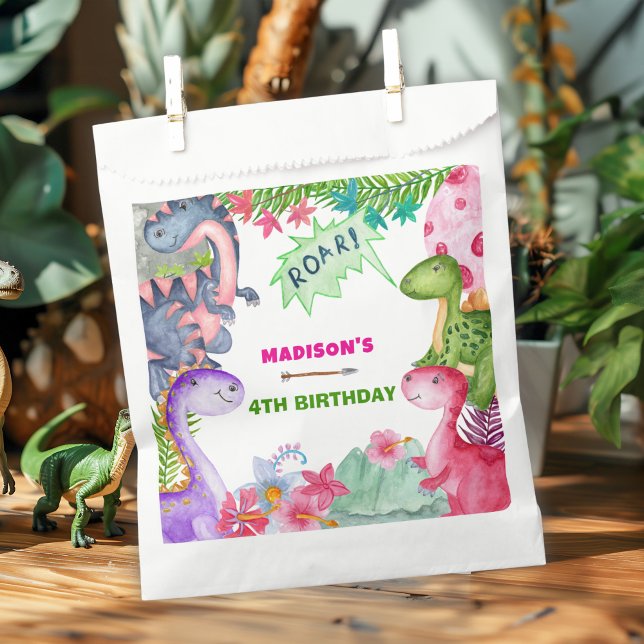Sacolinha Cute Girl Dinosaur 4th Birthday Party (Criador carregado)