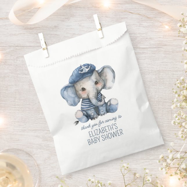 Sacolinha Cute Nautical Blue Baby Elephant Baby Shower (Cortado)