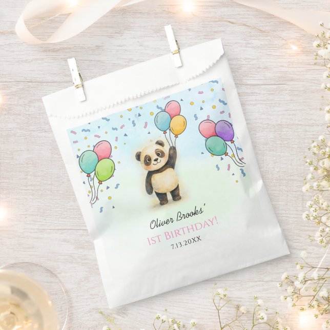 Sacolinha Cute Panda Balloon 1st Birthday Party Goody  (Cortado)