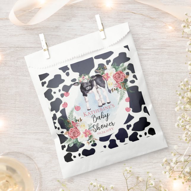 Sacolinha Cute Pink Floral Holy Cow Girl Baby Shower (Cortado)