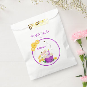 Sacolinha Daisy Yellow e Purple Floral primeiro aniversario