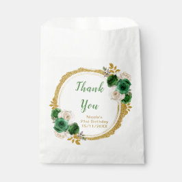 Sacolinha Dark Green and Gold Elegant Flowers Birthday Party