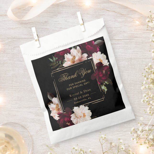 Sacolinha Dark Moody Burgundy Blush Black Floral Wedding (Cortado)