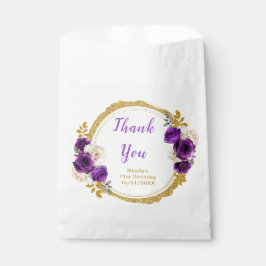 Sacolinha Dark Purple and Gold Elegant Flower Birthday Party