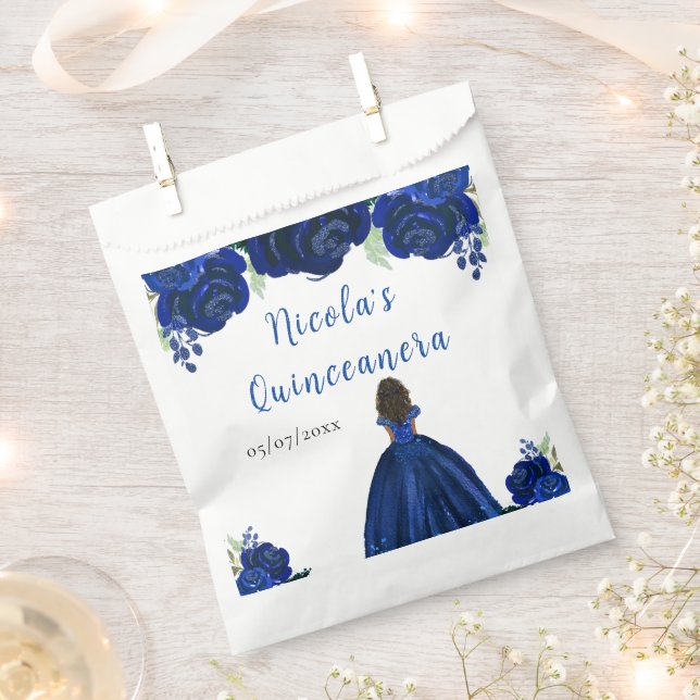 Sacolinha Dark Skin Princess Navy Floral Quinceanera (Cortado)