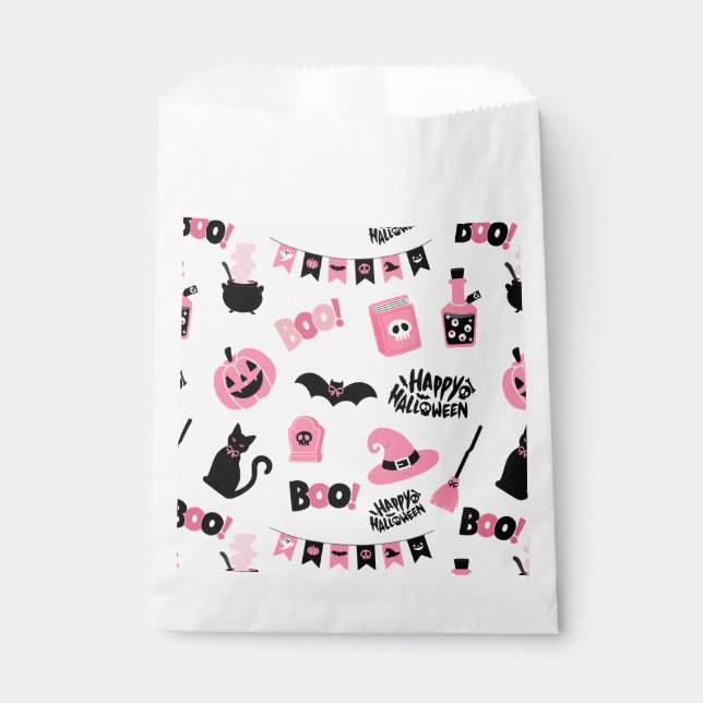 Sacolinha Dia das Bruxas Rosa e Negro (Frente)