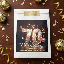 Sacolinha Disco Ball Music Notes Gold Glitter 70th Birthday 