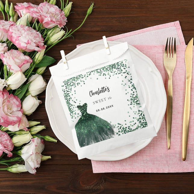 Sacolinha Doce 16 vestido verde esmeralda Obrigado (Criador carregado)