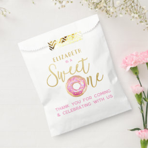 Sacolinha Doce Donut Aniversário de 1 ano Rosa Dourado Trata