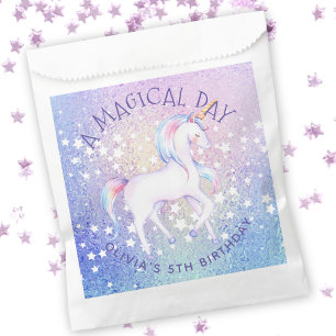 Sacolinha Doce Rainbow Unicorn Glittery Nome da Festa de ani
