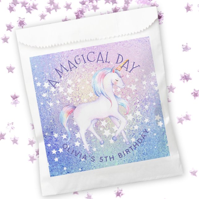 Sacolinha Doce Rainbow Unicorn Glittery Nome da Festa de ani (Criador carregado)