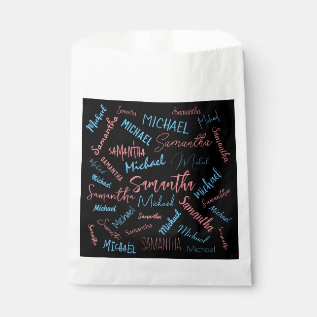 Sacolinha Dois nomes casal padrão monograma rosa claro azul (Frente)