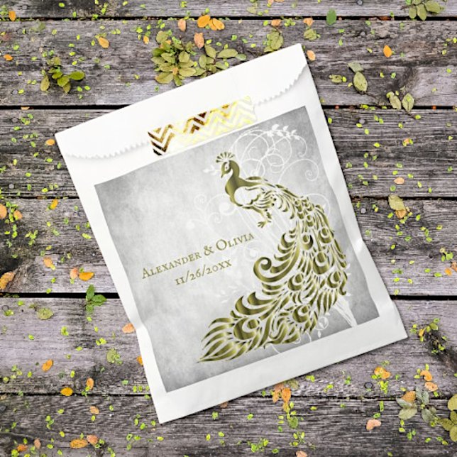 Sacolinha Dourado Casamento Botânico de Peacock Favorecendo  (Gold Peacock Vine Wedding Favor Bags)