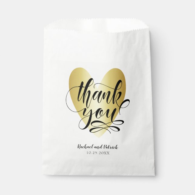 Sacolinha Dourado Coração Obrigado Personalizado (Frente)