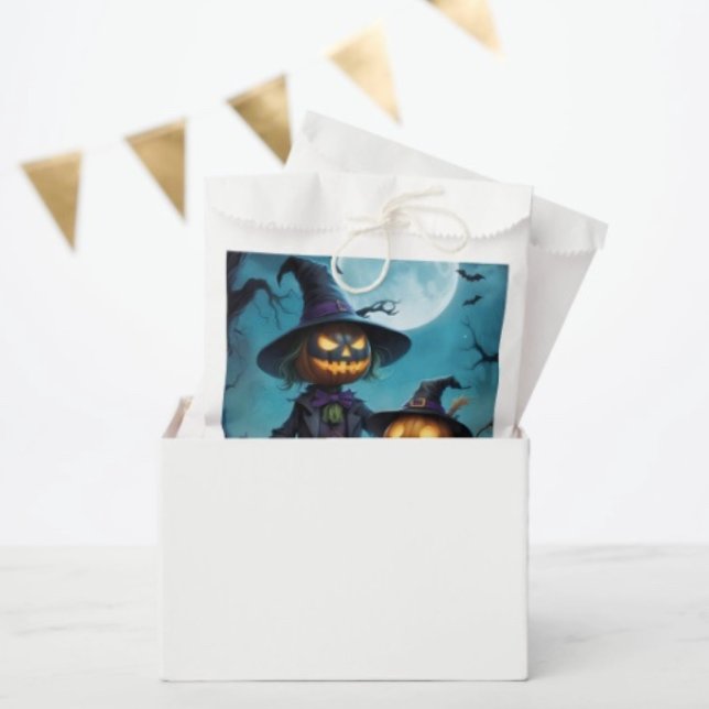 Sacolinha Duo de Abóboras Assustadoras de Halloween (Favor Bag Dimensions: 5.75”x8” sold in sets of 50. 
)